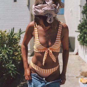 Orange and White striped high waisted bikini